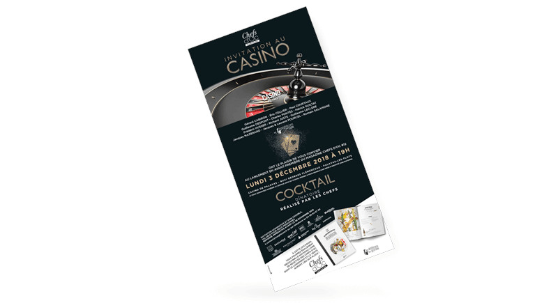 Réalisation graphique de l'invitation imprimée pour le lancement de Chefs d'Oc Magazine à Montpellier au casino.