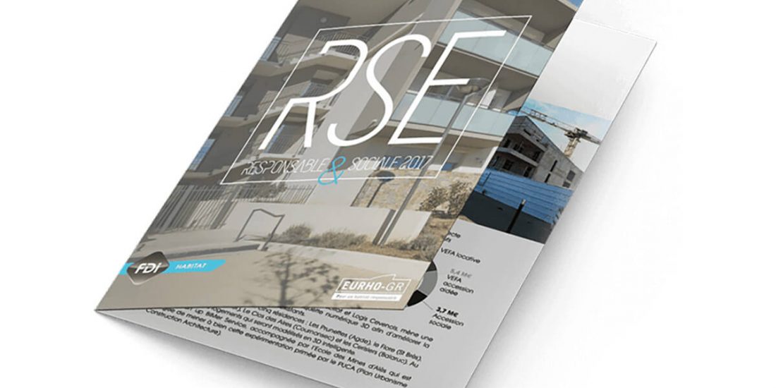 Création graphique de la plaquette "RSE" de FDI Habitat à Montpellier.