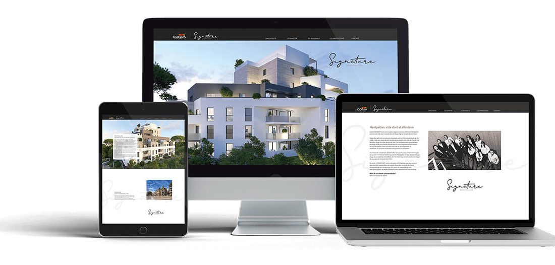 Création de l'identité graphique et du site web du programme immobilier "Signature" de CORIM PROMOTION.