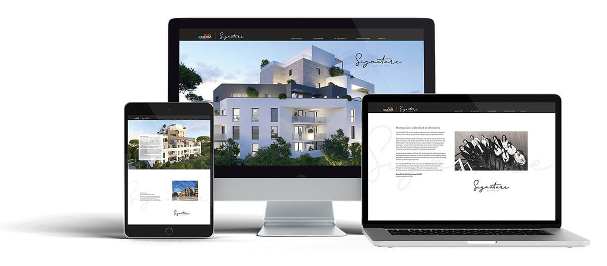 Création de l'identité graphique et du site web du programme immobilier "Signature" de CORIM PROMOTION.