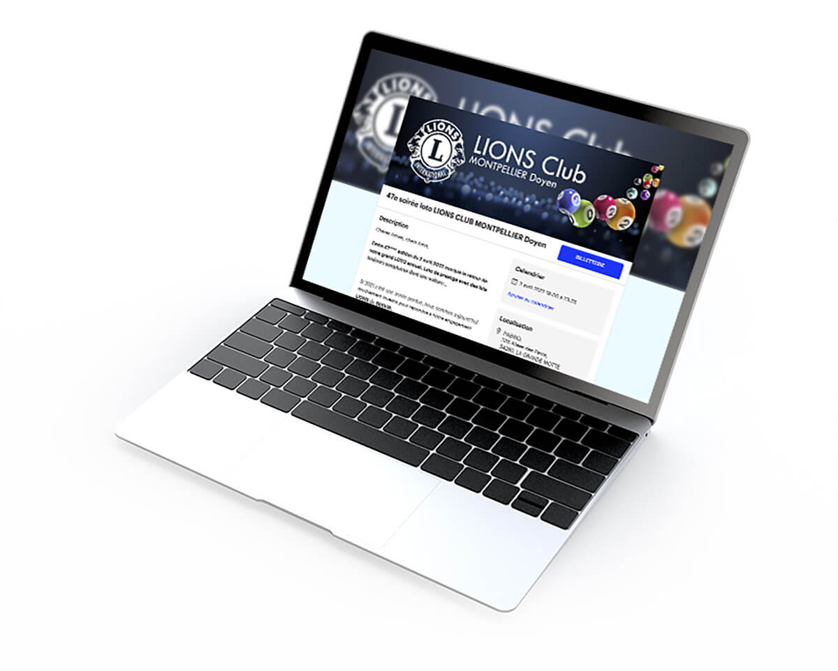 Création d'un événement en ligne pour la digitalisation du Loto de l'association LIONS CLUB à Montpellier