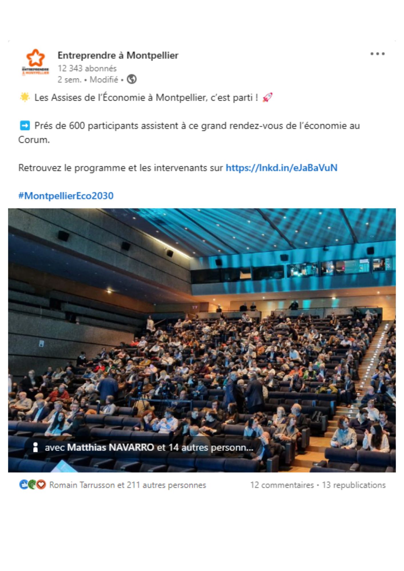 Rapport statistique de l'événement Les assises de l'économie à Montpellier